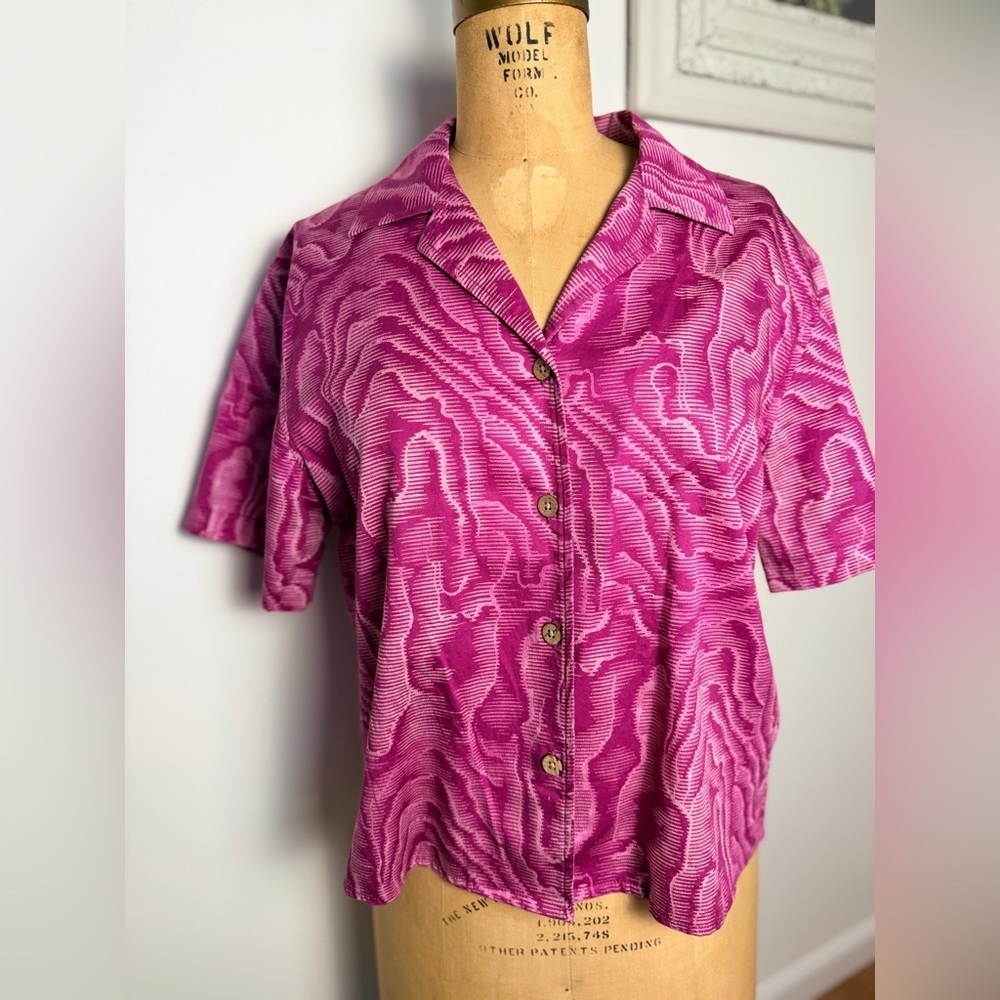 DEUS women’s 100% cotton pink short sleeve button down blouse